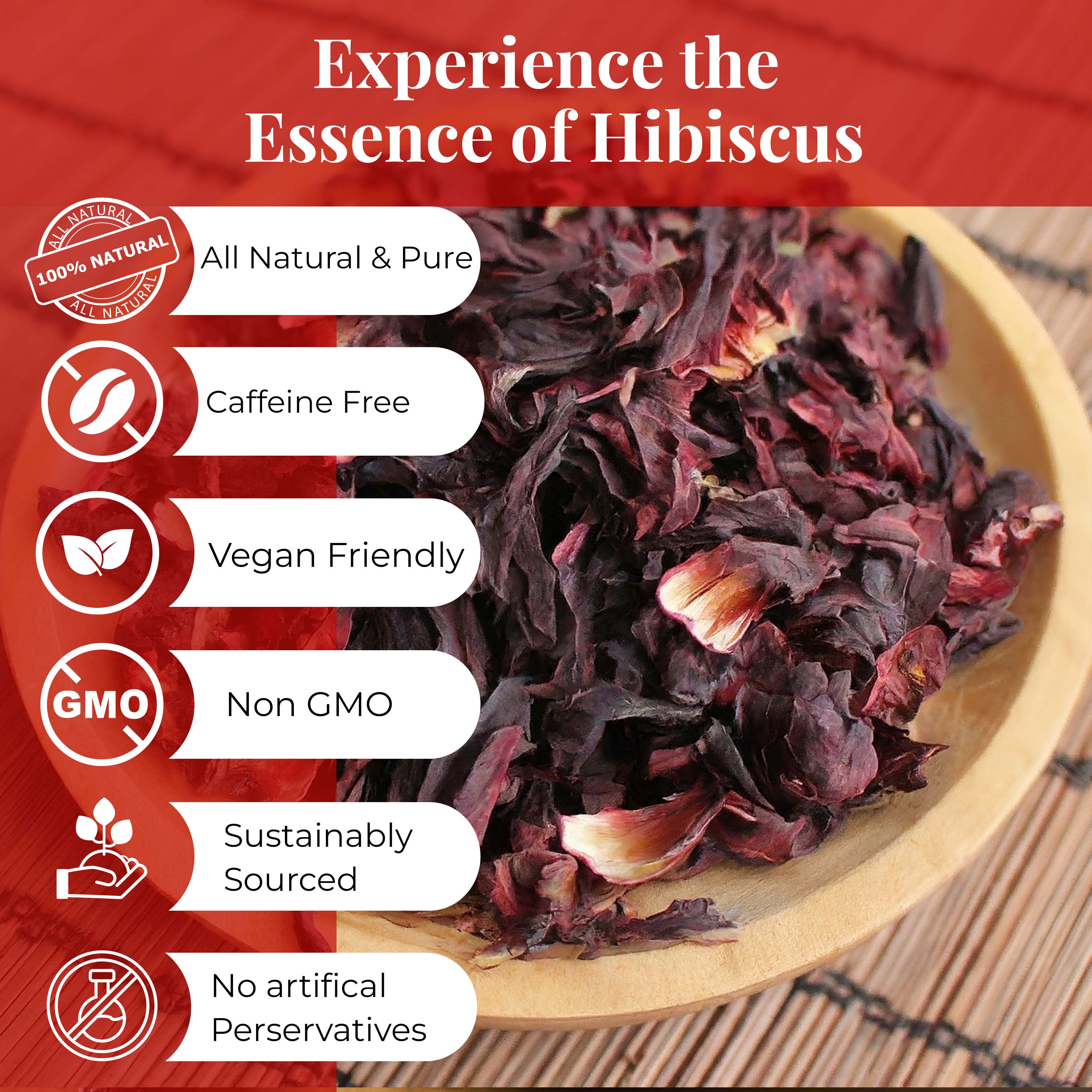 Dried Hibiscus Flower Petals , 100% Natural. 5 oz.